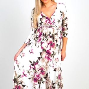 Pinkblush White Floral Wrap Maternity Maxi Dress